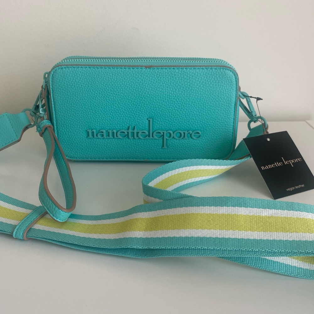 NANETTE LEPORE Nala Solid Crossbody Wristlet Clutch Vegan Leather Aquatic Blue